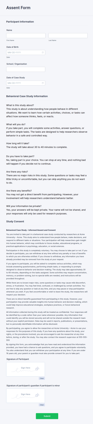 Assent Form Template