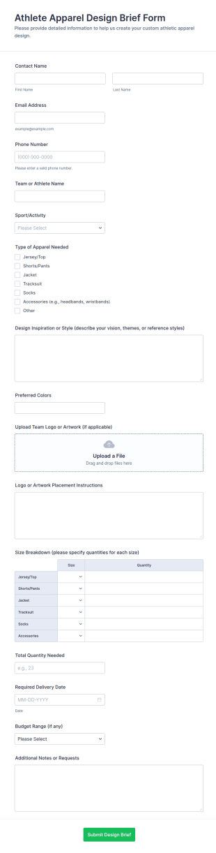 Athlete Apparel Design Brief Form Template