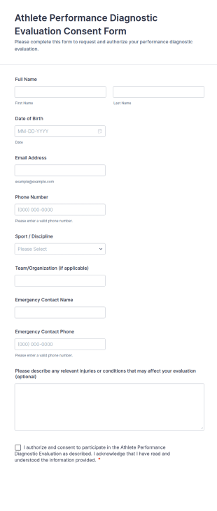 Athlete Performance Diagnostic Evaluation Consent Form Template