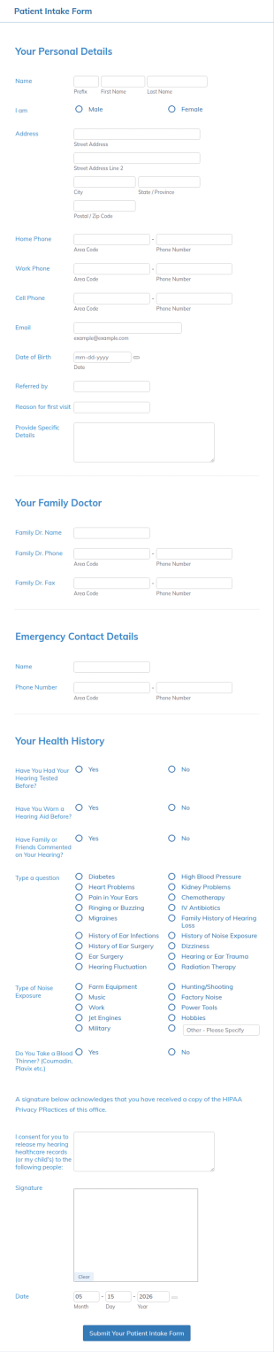 Audiology Patient Intake Form Template