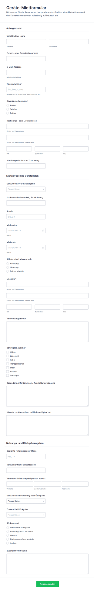 Ausleihformular Für Geräte