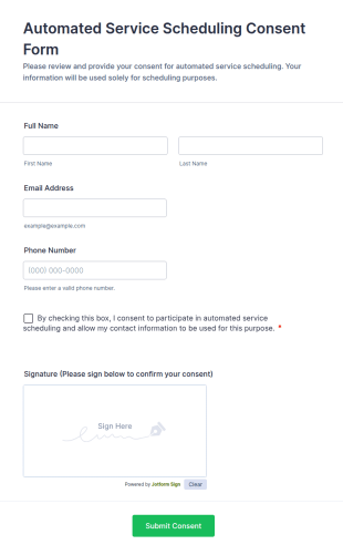 Automated Service Scheduling Consent Form Template