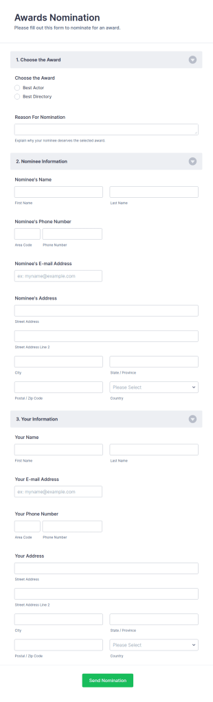 Awards Nomination Form Template
