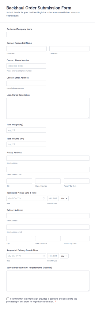 Backhaul Order Submission Form Template