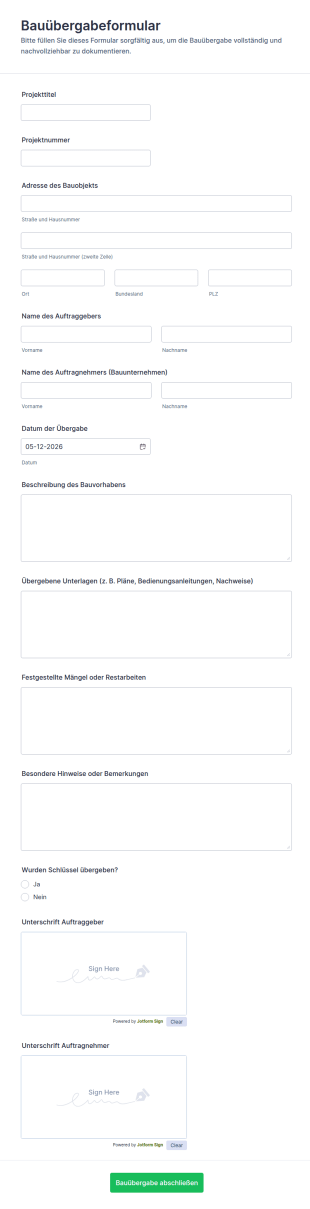 Bauübergabe Formular