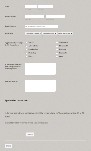 BBM Internship Application Form Template
