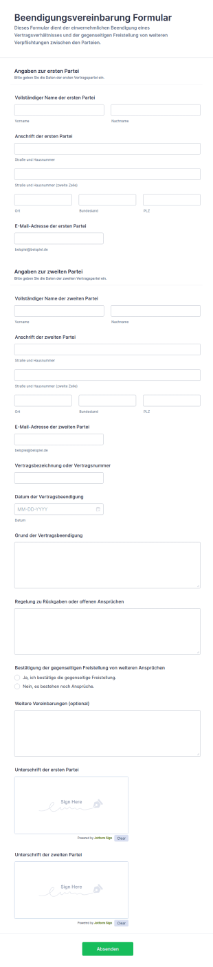 Beendigungsvereinbarung Formular