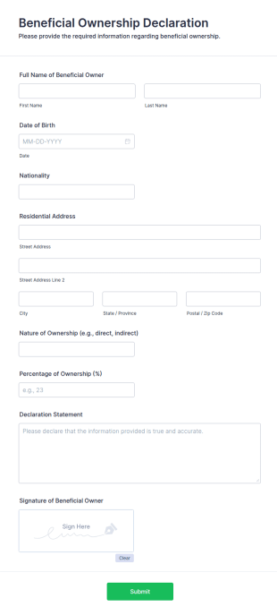 Beneficial Ownership Declaration Form Template