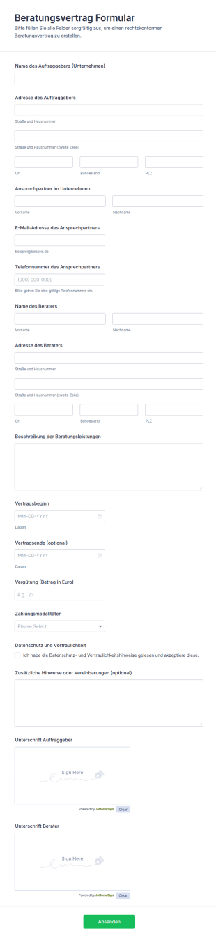 Beratungsdienstleistungsvertrag Formular