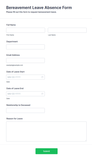 Bereavement Leave Absence Form Template