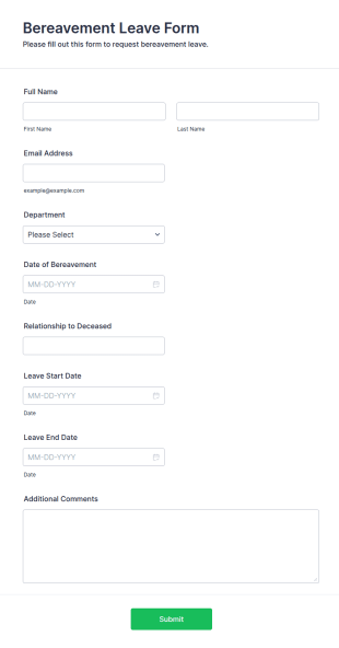 Bereavement Leave Form Template