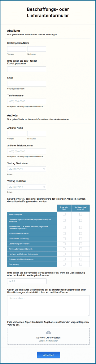 Beschaffungs Oder Lieferantenformular