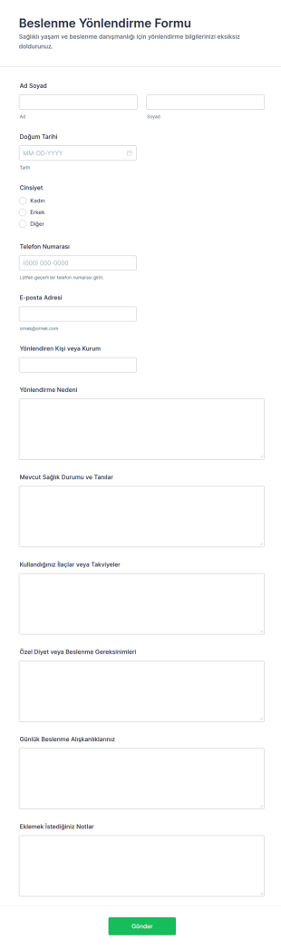 Beslenme Yönlendirme Form Şablonu