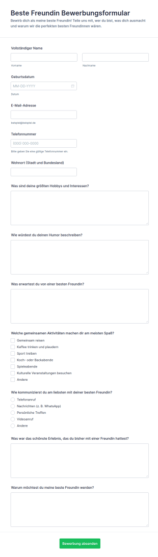 Beste Freundin Bewerbungsformular