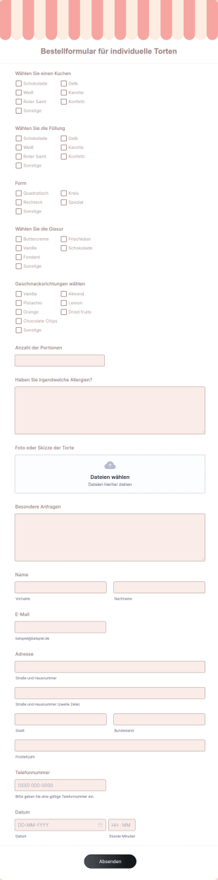 Bestellformular F&uuml;r Individuelle Torten