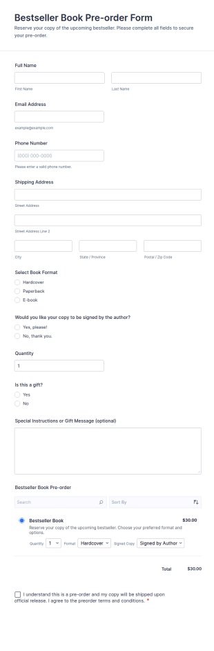 Bestseller Book Pre Order Form Template