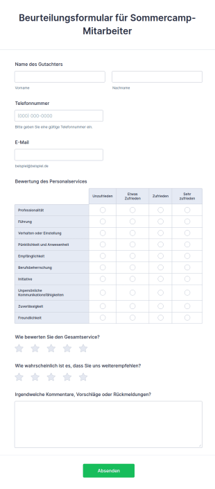 Beurteilungsformular Für Sommercamp Mitarbeiter