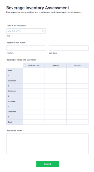 Beverage Inventory Assessment Form Template