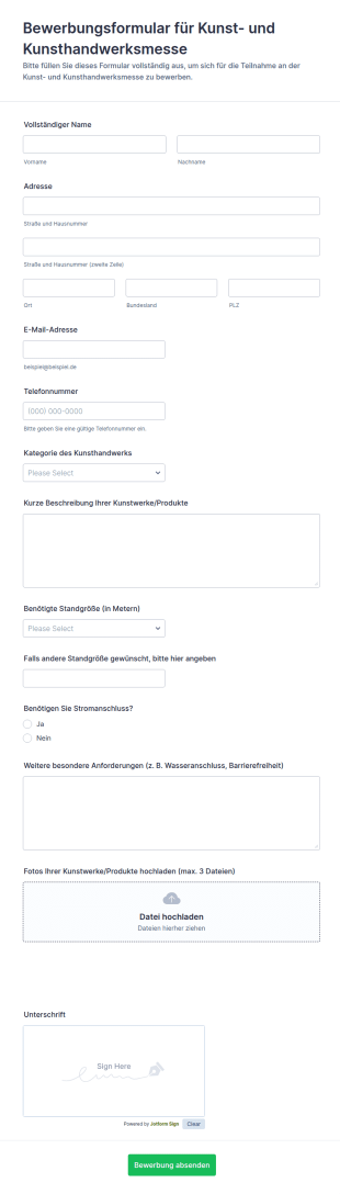 Bewerbungsformular Für Kunst Und Kunsthandwerksmesse