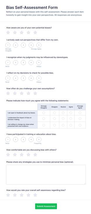 Bias Self Assessment Form Template