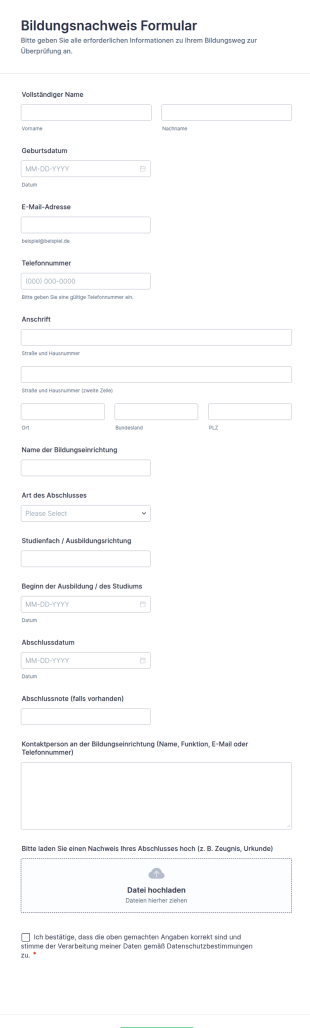 Bildungsnachweis Formular