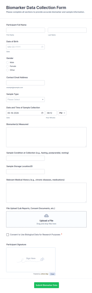 Biomarker Data Collection Form Template