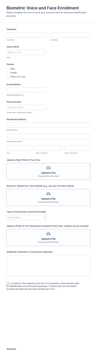 Biometric Voice And Face Enrollment Form Template