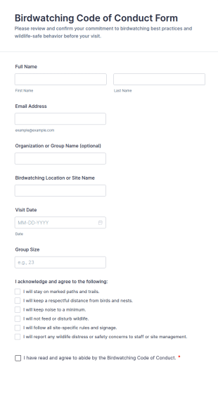Birdwatching Code Of Conduct Form Template