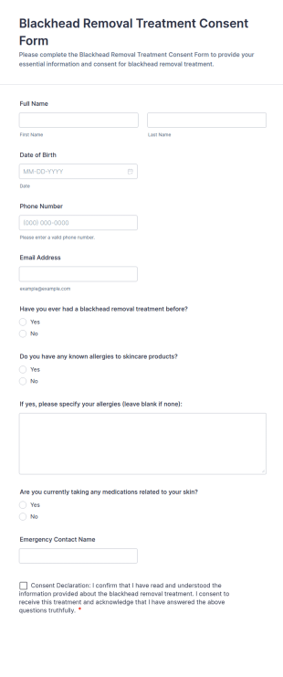 Blackhead Removal Treatment Consent Form Template