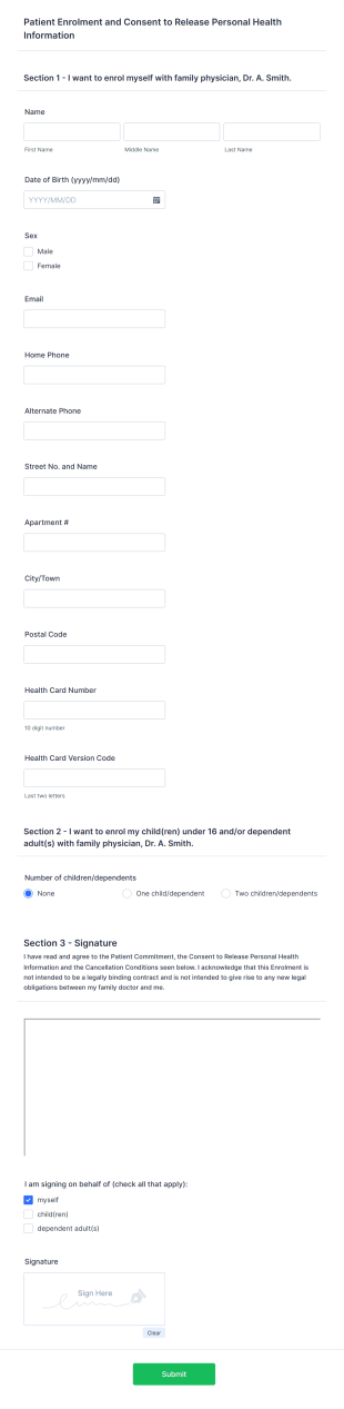 Blank FHO Enrolment Form Template