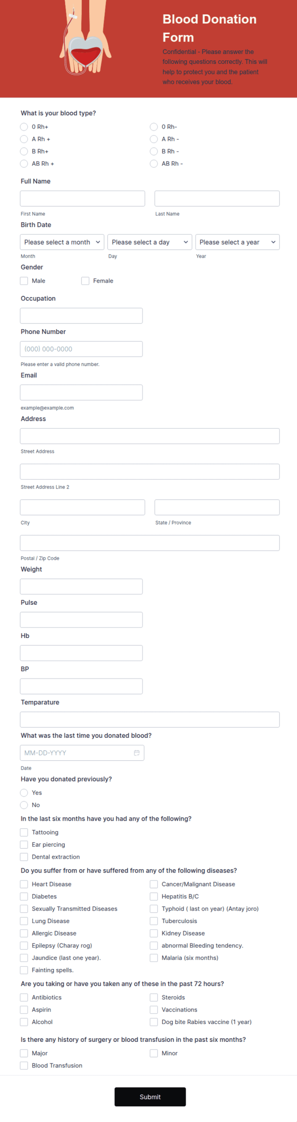 Blood Donation Form