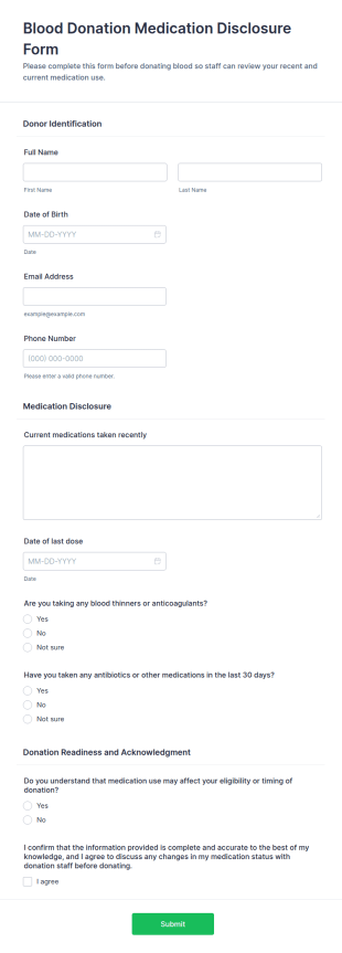 Blood Donation Medication Disclosure Form Template