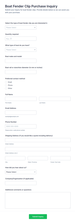 Boat Fender Clip Purchase Inquiry Form Template
