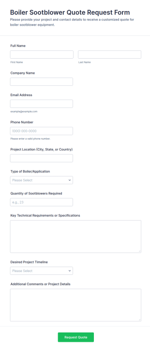 Boiler Sootblower Quote Request Form Template