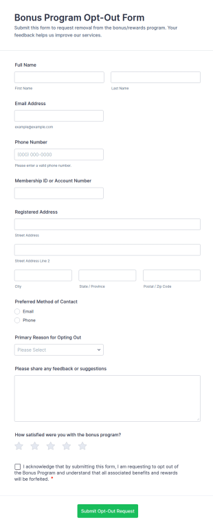 Bonus Program Opt Out Form Template