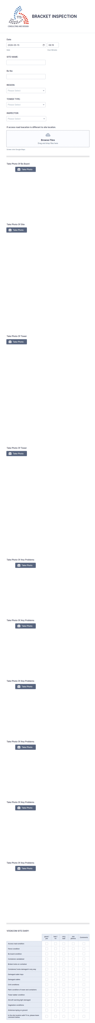 Bracket Inspection Form Template