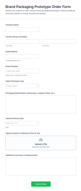 Brand Packaging Prototype Order Form Template