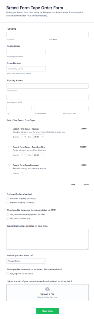 Breast Form Tape Order Form