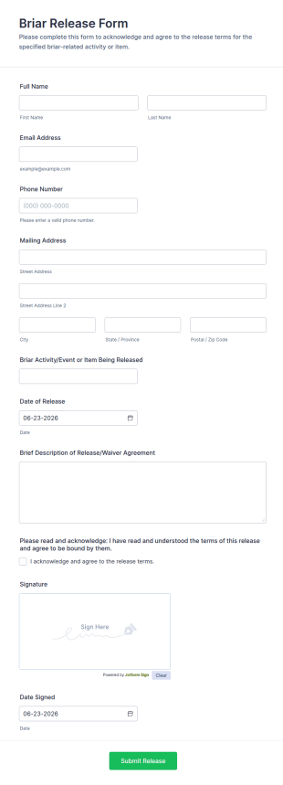 Briar Release Form Template