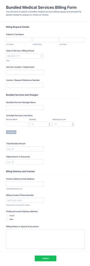 Bundled Medical Services Billing Form Template