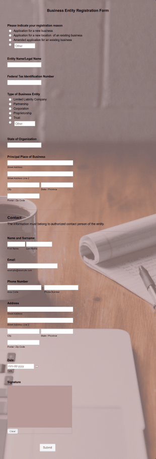 Business Entity Registration Form Template