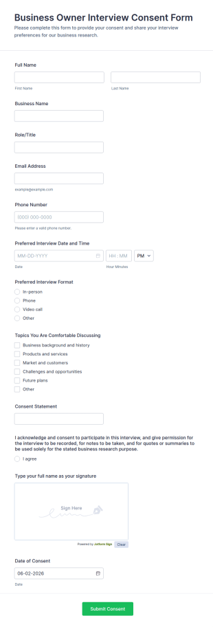 Business Owner Interview Consent Form Template