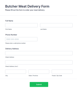 Butcher Meat Delivery Form Template