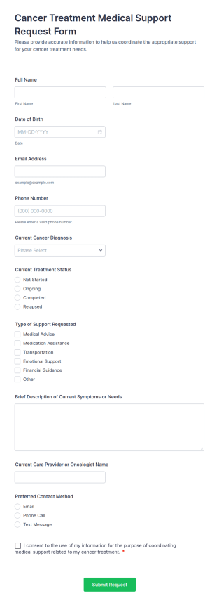 Cancer Treatment Medical Support Request Form Template