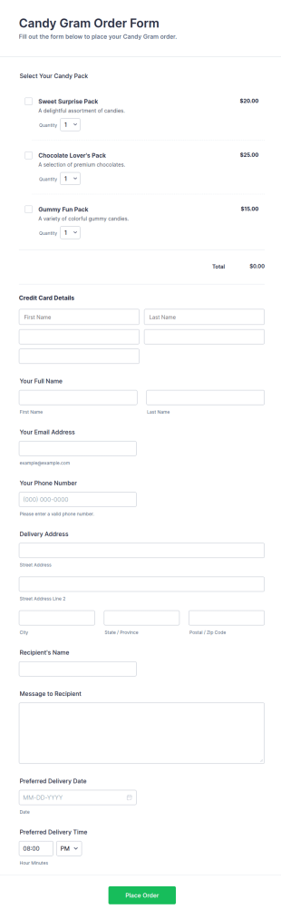Candy Gram Order Form Template