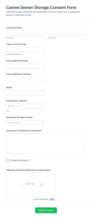 Canine Semen Storage Consent Form Template