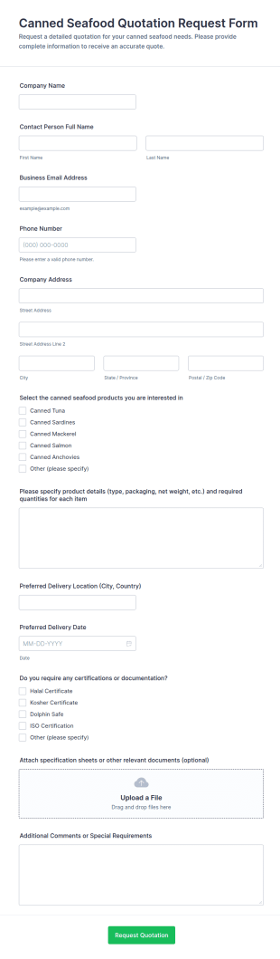 Canned Seafood Quotation Request Form Template