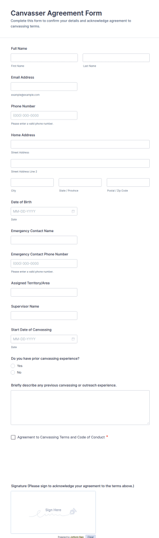 Canvasser Agreement Form Template