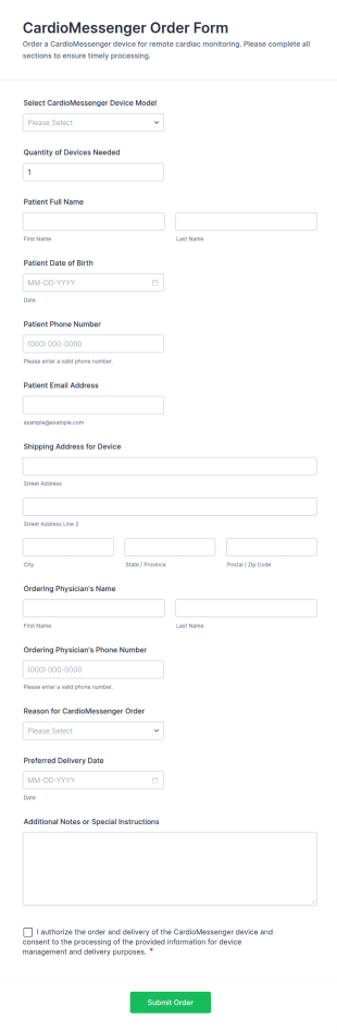 CardioMessenger Order Form Template
