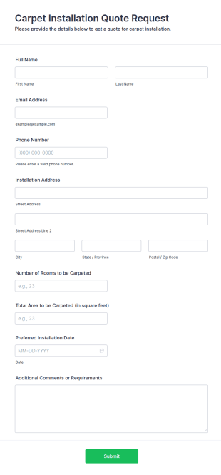 Carpet Installation Quote Request Form Template